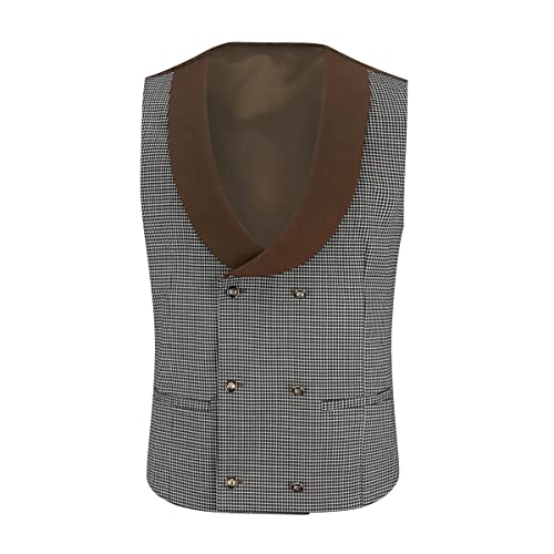 Mens Luxury 3 Piece Suit 1 Button Slim Dinner Party Jacket Plaid Vest Pants Set Dark Brown #TOP3