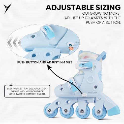 Image of Jaspo Novice 2-in-1 Kids Roller Skates Combo- Inline to Quad Convertible | Adjustable Size | PU Wheels | Fiber Body | Lightweight & Comfortable Skating Combo (Blue, Extra Small)