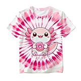 DNXFUHR Kids Pink Axolotl Tie Dye Shirt for Boys' Girls' Youth Fun Animal Tie-Dye T-Shirt Outfit Tee Clothes Medium