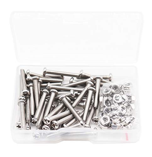 cSeao 40-Pack M3 x 25mm Pan Head Phillips Drive Machine Screws Hex Nuts Set 304 Stainless Steel