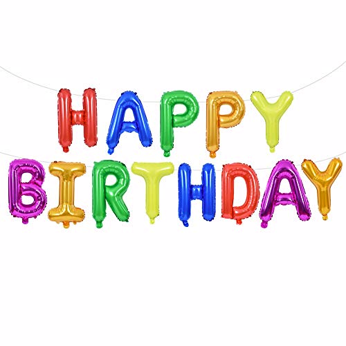 7 Color Rainbow Happy Birthday Balloons Banner, 16 Inches Colorful Mylar Foil Letter