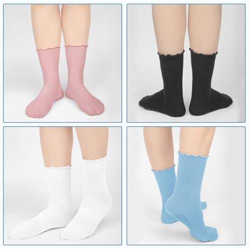4 Pairs Ruffle Pilates Socks with Grips for Women Yoga Cute Grip Socks Pilates Non Slip Crew Ballet Hospital Workout4