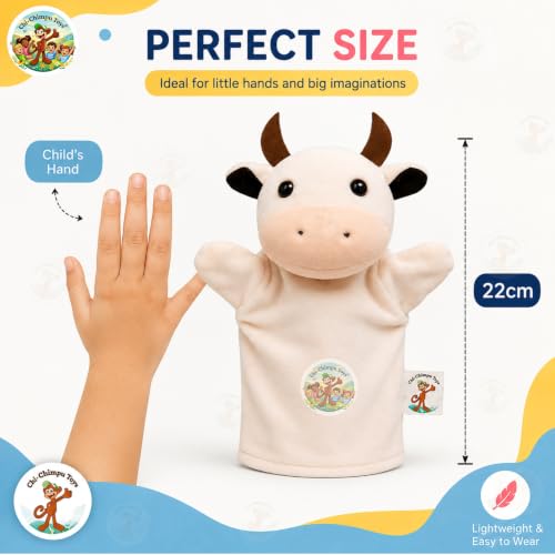 Image of Cow Hand Puppet for Kids | Soft Plush Animal Puppet | Storytelling, Role Play, Preschool Learning Toy | Interactive Educational Puppet for Boys & Girls