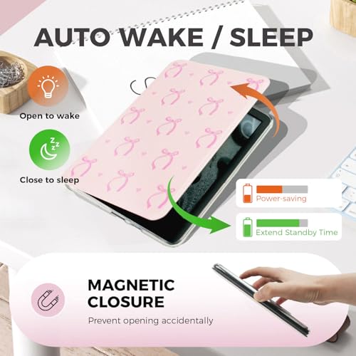 Image of Pink Bows Clear Case Fits 6 Inch Kindle 11th Generation(2022 /2024),6 inch Ultra Slim Book Cover with Hand Strap,Pink Protective Case Basic Kindle Accessories Auto Wake /Grip /Holder