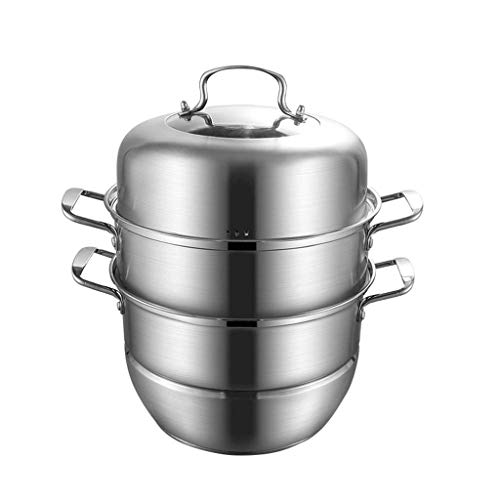 CHFYIJYHM Vaporera de Acero Inoxidable 304, Tres Capas de Espesor, Doble Fondo, Cocina de Gas de 3 Capas y Dos Capas, Olla de Pescado al Vapor de Cuatro Capas(30CM)