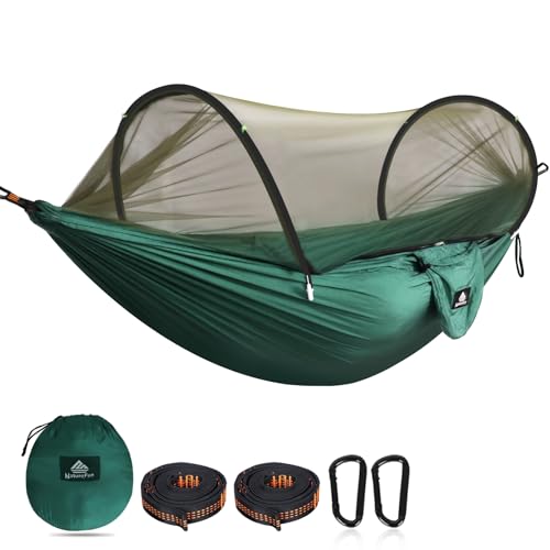 NATUREFUN Ultra-Light Reisecamping Hängematte Moskitonetz Hängematte | 300 kg Tragkraft, atmungsaktiv Schnelltrocknendes Fallschirm-Nylon | 2 Premium Karabiner, 2 Nylonschlingen inklusive Dunkelgrün
