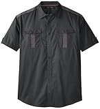 Sean John Men's Big-Tall Short Sleeve Solid Twill Shirt with Tonal Taping