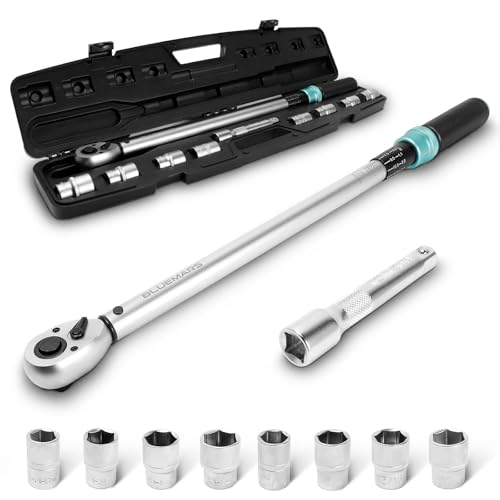 BLUEMARS Heavy-Duty 60-330NM 8PCS 1/2 Sq Drive Click Torque Wrench Set Dual-Direction Adjustable Car Wheel Torque Wrench (17mm,19mm,21mm,24mm)