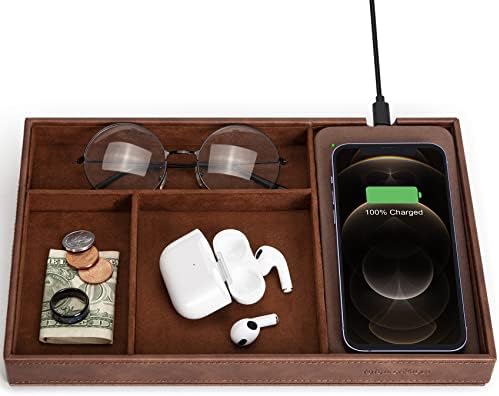 Valet Tray, Built in Wireless Charging Pad, Nightstand Organizer,...