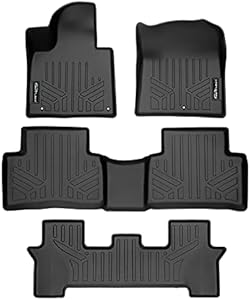 SMARTLINER-SA0547/B0547/C0547 All Weather Custom Fit 3 Row Black Floor Mat Liner Set for 2021 Kia Sorento (Only with 2nd Row Bench Seat)