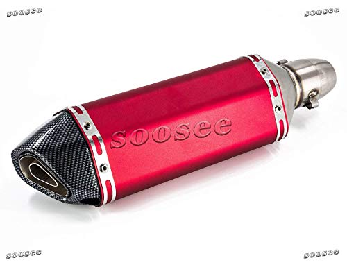 Soosee Universal Red Carbon Fiber 1.5-2" Inlet Motorcycles Scooters Exhaust Muffler Pipe with Removable DB Killer for Z750 CBR125 CB400 Z800 ZX-6R ZX-10R GSXR