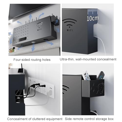 Boîte routeur Wi-Fi et décodeur : étagère murale pour salon épuré
