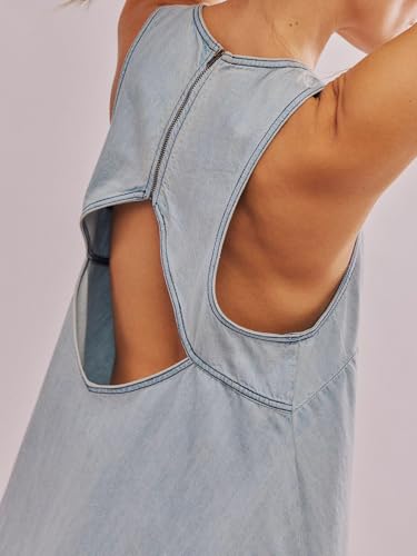Image of utcoco Women's 2026 Summer Sleeveless Denim Mini Dress Back Cut Out A Line Swing Jean Tank Dress