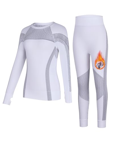beautyin Ski Long Base Layer Kids for Cold Weather Quick-drying Thermals Underwear Set White/Grey