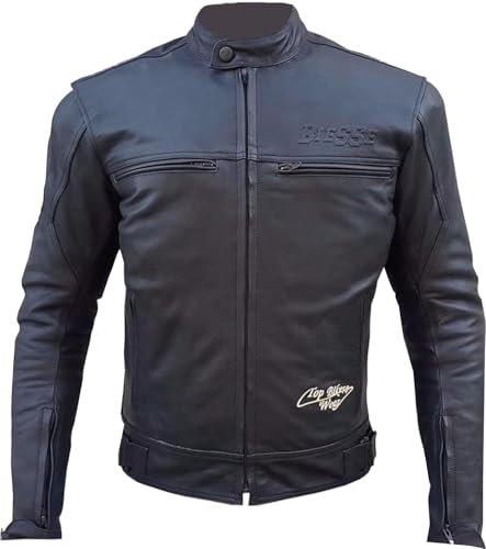 NUOVO BI ESSE - Giacca in pelle MOTO Racing/Touring, stile vintage, sfoderatile, Gilet termico rimovibile, completo di Protezioni (IT, Testo, M, Regular, Regular, Nero)