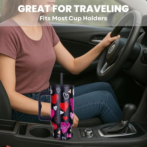 Image of Stainless Steel 1200 ml Vacuum Tumbler with Lid & Straw - Double‑Wall Insulated Cup for Travel, Gym & Office - Keeps Beverages Hot or Cold - 1.2 L Capacity (Black Heart)