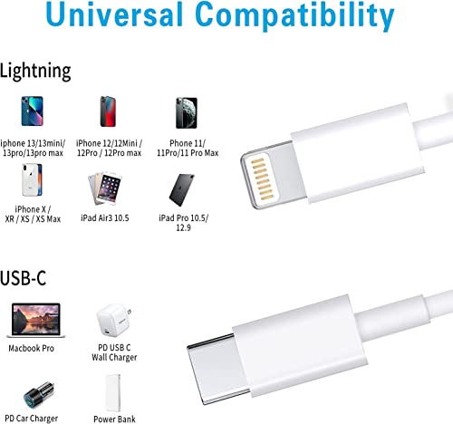 Image of RCTech USB C to Lightning Cable 3Pack 10FT [MFi Certified] Type C Power Delivery Fast Charging Cord for iPhone 14 /13 /12 /11 /XS /XR /X /8 /iPad