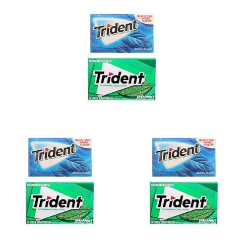 Image of Trident Sugar Free Chewing Gum Original Flavor 14 Sticks, 26 G And Spearmint Flavor 14 Sticks, 26 G (Pack of 3)