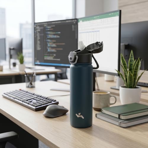 Image of Konokyo 40 oz Insulated Water Bottle with Straw, Carry Loop, Turquoise