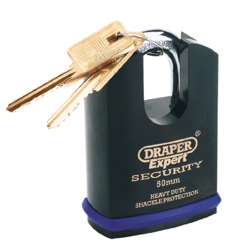 Draper 64197 Expert 50Mm Heavy Duty Electric Plated Stainless Steel Padlock & 2 Keys With Super Tough Molybdenum Steel Shrouded Shackle & Replaceable Six Pin Cylinder