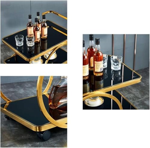 End Table Bar Table 3-Tier Metal Serving Table with Wheels Gold Elegant Home and Restaurant Mobile Cart for Effortless Food Serving Coffee Table for Living Room (Black White)