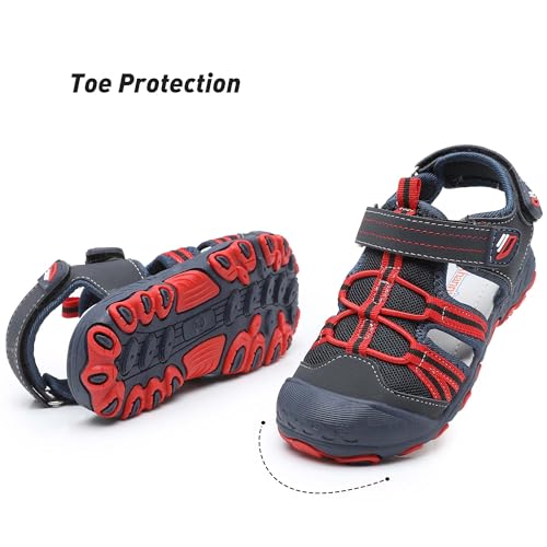 Image of Ahannie Toddler Sandals for Boys Girls Kids Closed Toe Outdoor Summer Shoes | Dual Hook-and-Loop, Adjustable Fit, Protective Wide Toe, Flexible Non-Slip Sole