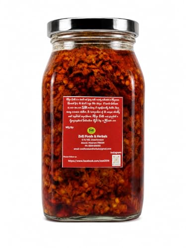 Image of ZoEi Foods & Herbals Crushed Mizo Chilli Pickle | Spicy Crushed Chilli Pickle with Authentic Mizo Birdseye Chilli & Indigenous Herbs | 350g