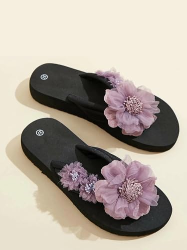 Loizziuy Women's Floral Decor Flip Flops Sandals for Vacation Flat Bottom Casual Slippers for Womens Girls4