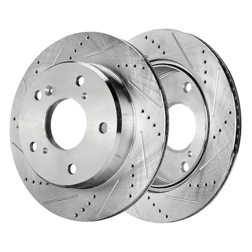 Image of Detroit Axle - Front Brake Kit for 2017-2025 Honda CR-V 2023-2025 HR-V, Drilled and Slotted Disc Brake Rotors Ceramic Brake Pads with Hardware Replacement: 12.28 inch inch Rotors