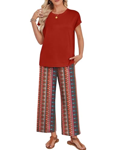Image of WIHOLL Two Piece Sets for Women Summer Spring Outfits Lounge Sets Beach Vacation Clothes Airport Travel Matching Clothing