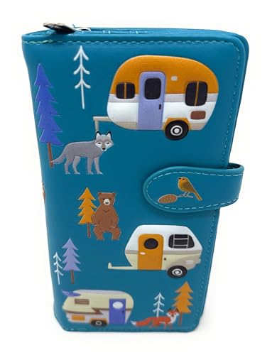 Shag Wear Wilderness Camper - Cartera grande para mujeres y adolescentes, piel sintética vegana, color verde azulado, 7 pulgadas, verde azulado, L, Moderno