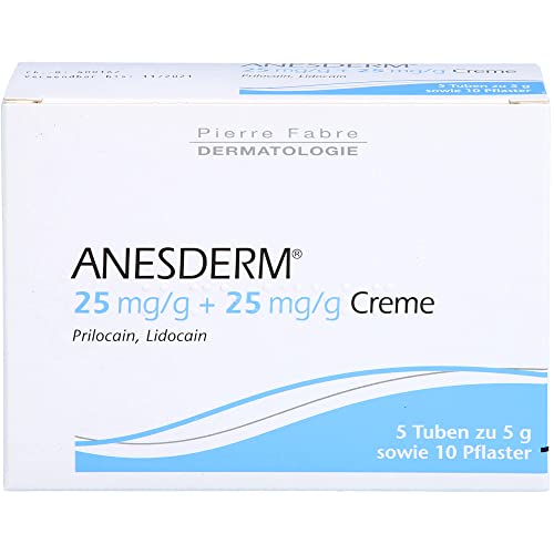 ANESDERM 25 mg/g + 25 mg/g Creme + 10 Pflaster 5X5 g