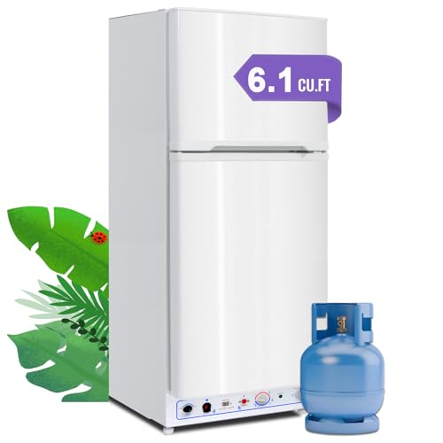 Image of Smad Propane Refrigerator with Freezer, 6.1 cu.ft RV Refrigerator, Gas Fridge Off Grid Refrigerator 110V/Propane with Top Freezer, Propane Fridge for Garage,RV,Food Truck,Chalets