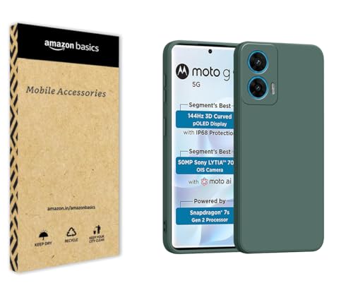 Image of amazon basics Back Cover for Moto G96 5G | Ultra Slim Soft Rubberised Case | Matte Silicone Flexible Mobile Case | Camera Protection - Green
