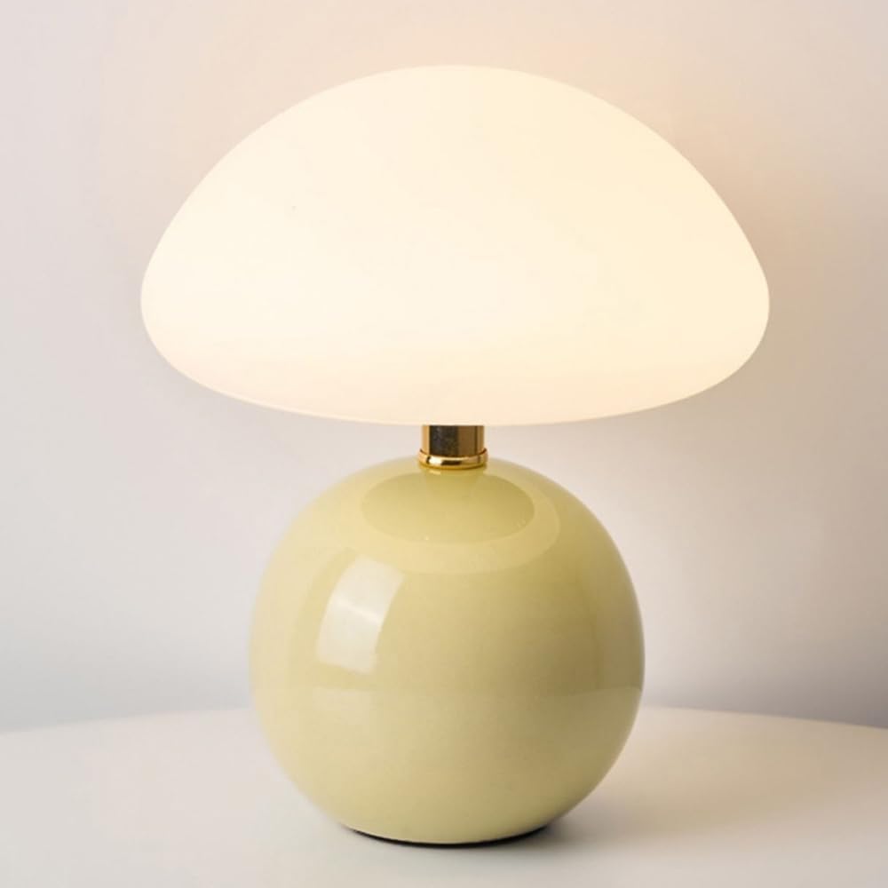DFAEEKIYO Small Table Lamp Mushroom Bedside Desk Light LED Ceramic Desktop Nightstand, Cute End Lamps for Bedroom(Beige)