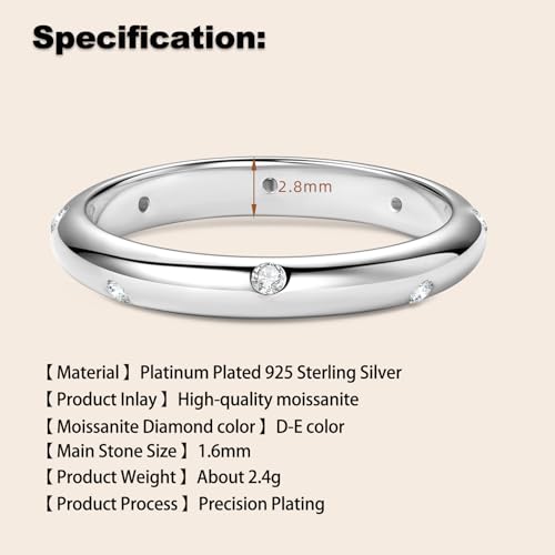 Moissanite Wedding Band Eternity Ring D Color VVS1 925 Sterling Silver Stackable Ring for Women Wife Anniversary Ring3