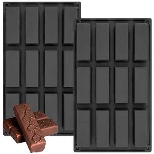 YXHZVON 2 PCS Moules Pour Barres De Céréales, 12 Cavités Moule Silicone Rectangulaire, Anti adhésif Moule à Chocolat pour truffe, Pain, Muffin, Brownie, Pain de maïs, Cheesecake et Savon (Noir)