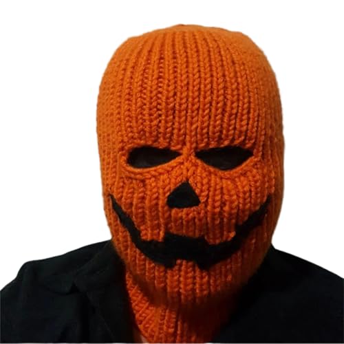 Halloween Balaclava Cap for Women Men Knit Pumpkin Beanie Hat Face Cover Hat Ski Mask (Orange ONE Size)