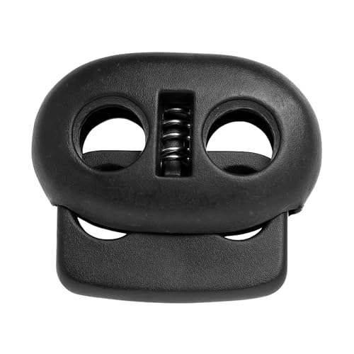 Cierre de Cordón 2 Orificio, 22 x 20 mm, Orificio de 5 x 5 mm, Ideal para Cierres de Ø 4 mm, 10 Uds, Negro, Cierre de Goma, Cordone de Liberación Rápida, Corredera de Cordon, Tope Cordón para Chaqueta