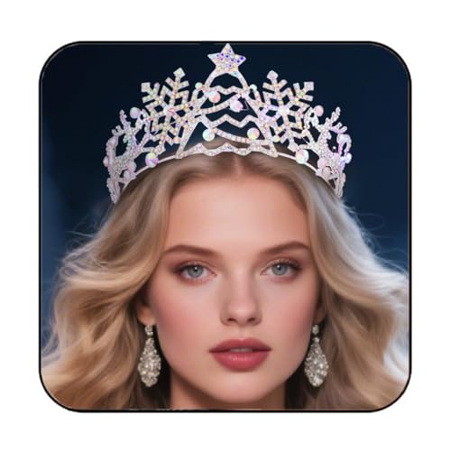 JAKAWIN Light Up Snowflake Crown and Tiara Rhinestone Christmas Headband Costume Hair Accessories for Women (2 Silver One Size)