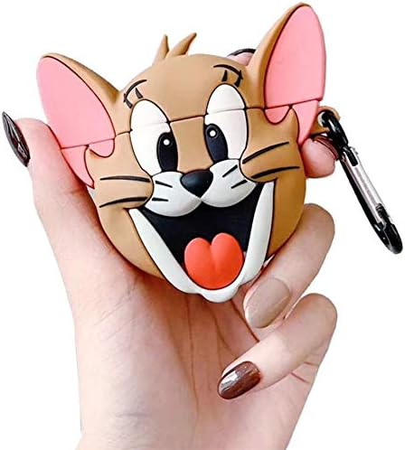 Meyaar Cute Silicone Case Cover with Keychain, 360° Protective Case Compatible with Apple Airpods 2 &1 (Funny Mouse)