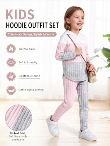 Girls Winter Clothes 2 Piece Outfit Set Hoodie Leggings Light Pink 7-8Y - image 5