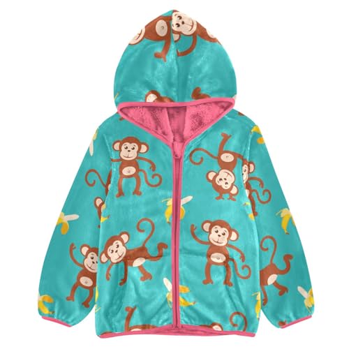 OTVEE Cartoon Monkey Banana Kids Hoodie Jacket Fall Spring Full Zip Warm Outwear Coat