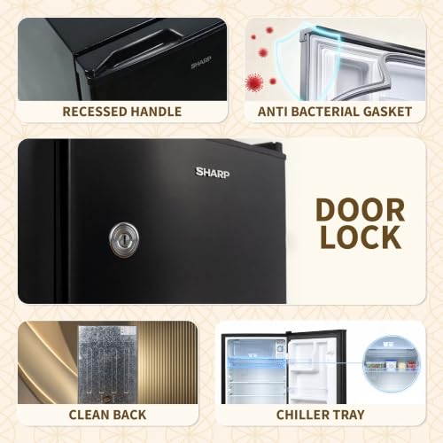 Image of SHARP 100L 1 Star Direct Cool Single Door Mini Bar Refrigerator with Chiller Freezer Box |Japan 7 Shield Protection|Vegetable Box|Toughend Glass shelvesI (Brush Black, SJ-MRD110N1-PBB, 2026 Model)