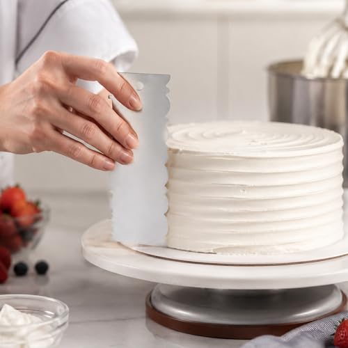 6 Pack Stainless Steel Cake Scraper & Icing Smoother – Double Sided Patterned Stripe Edge Decorating Comb for Buttercream, Mousse and Frosting, Professional Baking Tool — view 6