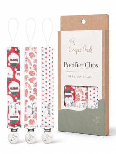 Image of Copper Pearl 3-Pack Pacifier Holders: Premium Knit Binky Clips for Baby Girls and Boys - Stylish Stainless Steel Design for Secure No-Drop Attachment - Gingerbread