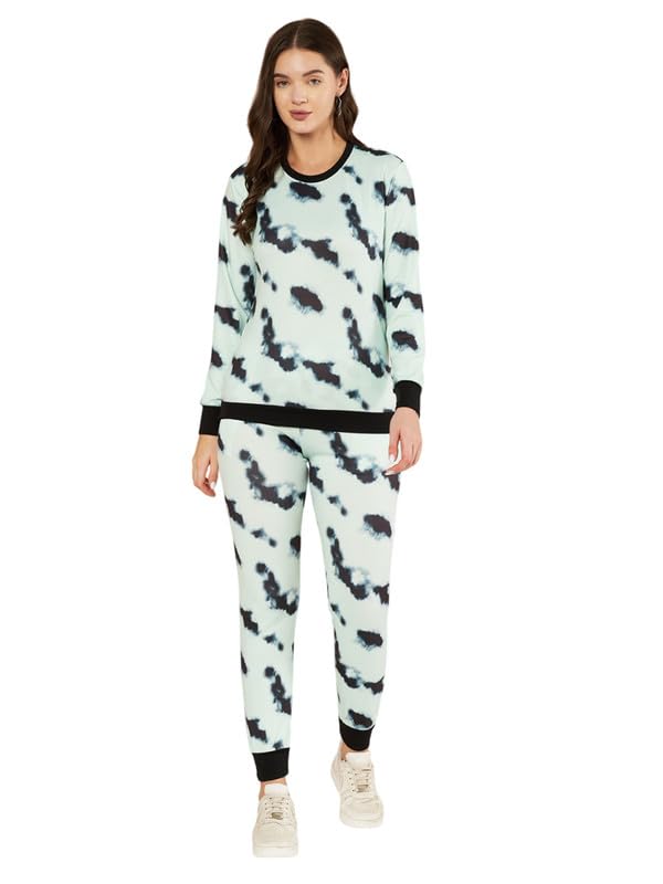 Image of DTR FASHION Light Blue Cotton Blend Styled With Tie Die Print Tracksuit | Co-ord Set For Women| Active Wear Suit Set For Women