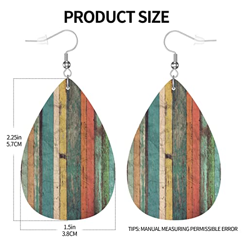 Wood Grain Faux Leather Teardrop Earrings Lightweight Drop Dangle Earrings For Women Girls #TOP3