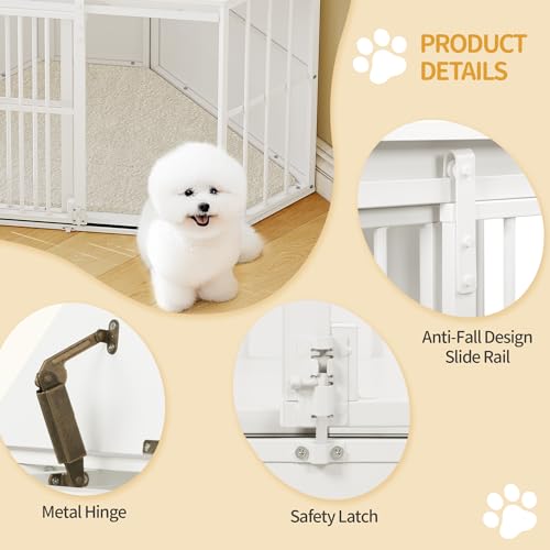 Hzuaneri Eck-Hundekäfig, Hundebox für Zuhause, Hundekäfig Möbel mit Kissen und Schiebetüren, Moderne Hundebox Holz Indoor Klappdeckel für Mittelgroße Kleine Hunde, 107 x 59,6 x 64 cm, Weiß DFC85903W