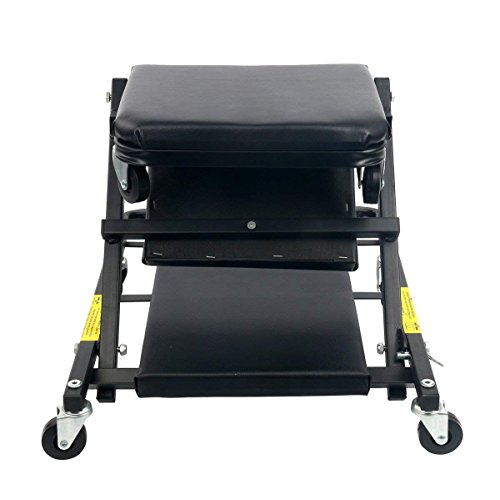 FreeTec Faltbar Rollbrett Werkstattliege 2 in 1 Sitz bis 150kg Platzsparender 40 Zoll 360° Lenkrollen Rolliege Werkstatthocker